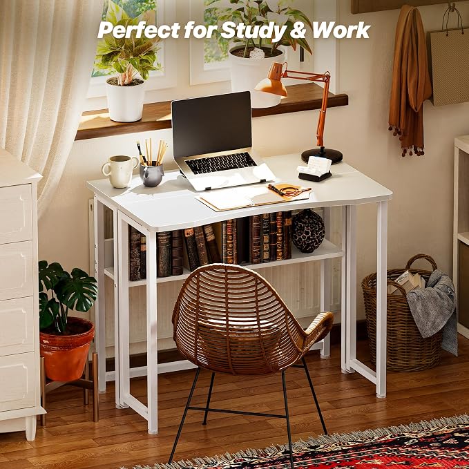 Huuger Folding Desk with Storage Shelf, 31.5 Inch Foldable Computer Table - Image 8