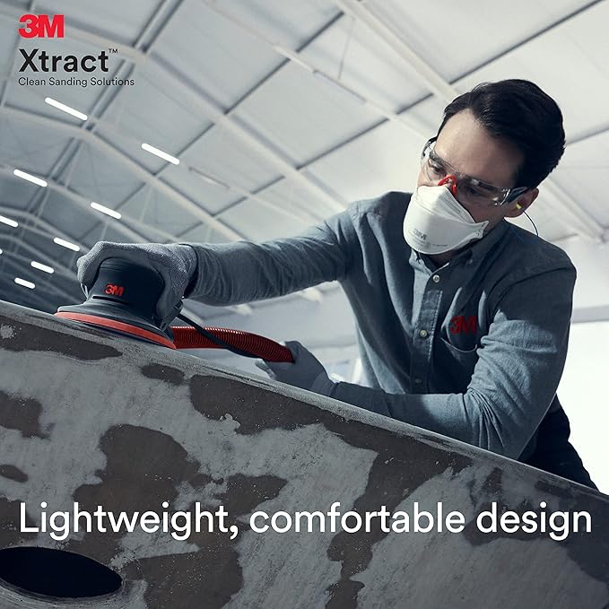 3M Xtract Electric Random Orbital Sander, Ergonomic and Lightweight ROS, 88758, 5 in, Central Vacuum, 3/16 in Orbit, 110V, 350W Motor, Metal Fabrication, Woodworking, Black