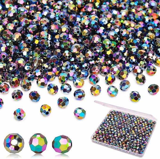 BONNY BOXX 500pcs 8mm Acrylic Faceted Round Crystal Beads Transparent Black AB by BONNY+BOXX
