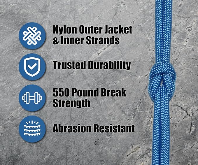 BORED? PARACORD! 550 lb Paracord - Ideal for Crafting, Camping, DIY Projects, Active & Military Outdoors - Strong Survival Rope - Tactical Parachute Cord Type III - Tarheel Blue 1000 Feet