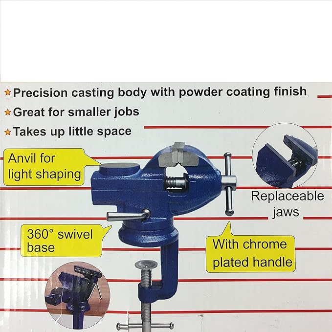 Small Clamp on Work Bench Vise with Anvil and Swivel Base