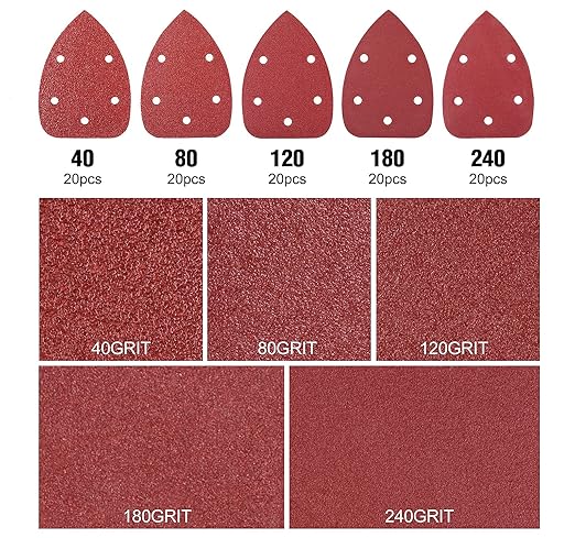 S SATC 100PCS Mouse Detail Sander Sandpaper Palm Mouse Sander Pads 40/80/120/180/240 Grits 140mm, Sanding Pads for Mouse Sanders