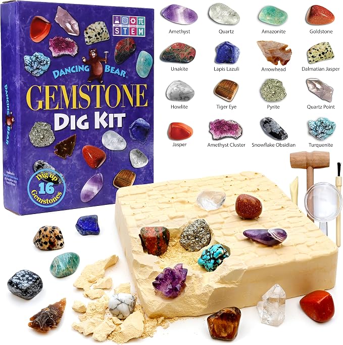 DANCING BEAR Gem stone Dig Kit, Excavate 16 Real Gems & Crystals including - Image 8