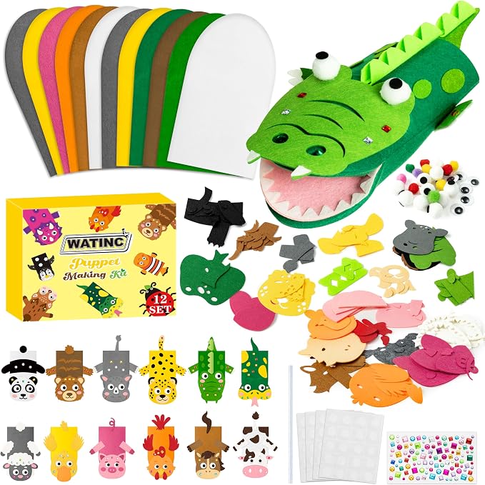 WATINC 12Pcs Hand Puppet Making Kit, Art Craft Felt Sock Puppet Toys, Creative by WATINC