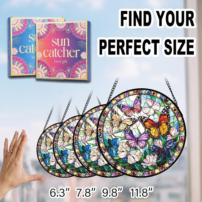 Butterfly Flower Acrylic Suncatcher Faux Stained Glass Window Hanging 9.8" | - Image 7