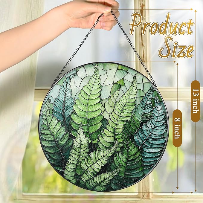 8'' Fern Plant Sun Catcher Ornament, Stained Glass Window Hanging, Sun Catchers - Image 4