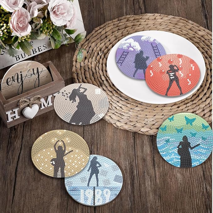 8 Pcs Singer Diamond Painting Coasters Kits - Image 5