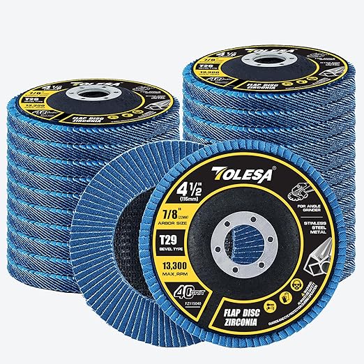TOLESA Flap Discs 4 1/2 for Angle Grinder, 40 Grit Type 29 Zirconia Grinding Disc for Stainless Steel, Sheet Metal, Cast Iron (24 Pack)