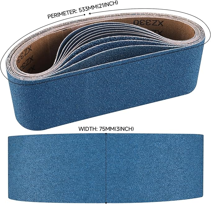 10-Piece 3 x 21 Inch 40-400 Grit Zirconia Sanding Belts, Heavy Duty Long-lasting Sanding Bands for Belt Sander, Rust Paint Removal, Wood Metal Grinding and Finishing