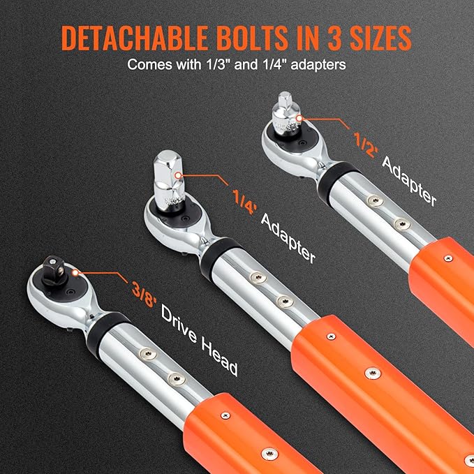 VEVOR Digital Torque Wrench, 3.7-37ft.lb/5-50n.m 3/8" Drive Electronic Torque Wrench Set, 3-Mode Adjustable Torque Wrench Set with LED Buzzer Calibration