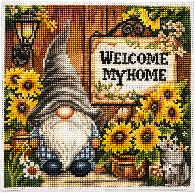 Zhenqing Garden Gnome Welcome Stamped Cross Stitch Kit by ZhenqingHomeFlagship