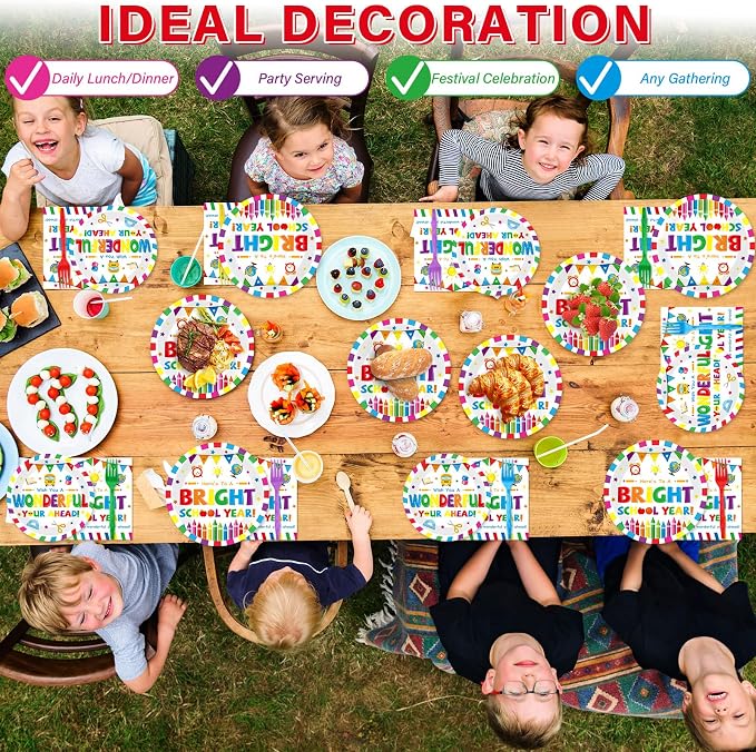 100PCS Back To School Decorations School Season Supplies Paper Plates Napkins - Image 7