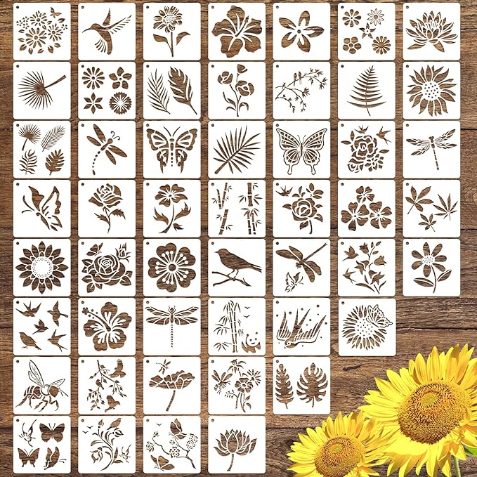 50 PCS Flower Painting Stencils Reusable Flower Stencils by CHHAICHENG