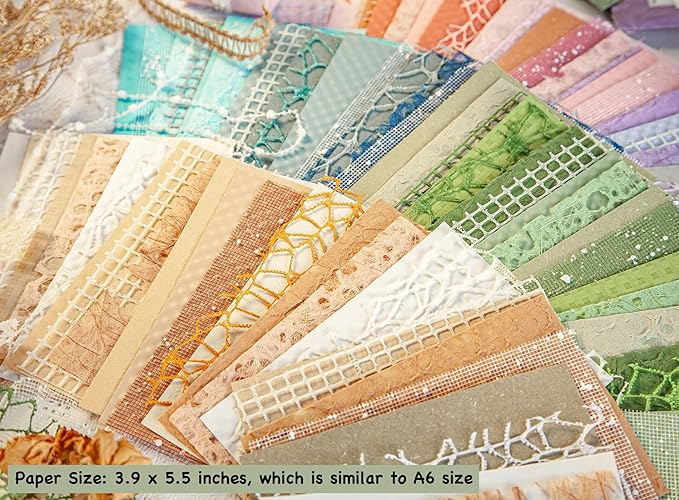 96 Sheets Textured Scrapbook Paper and Mesh Fabric Assorted Set - Image 4