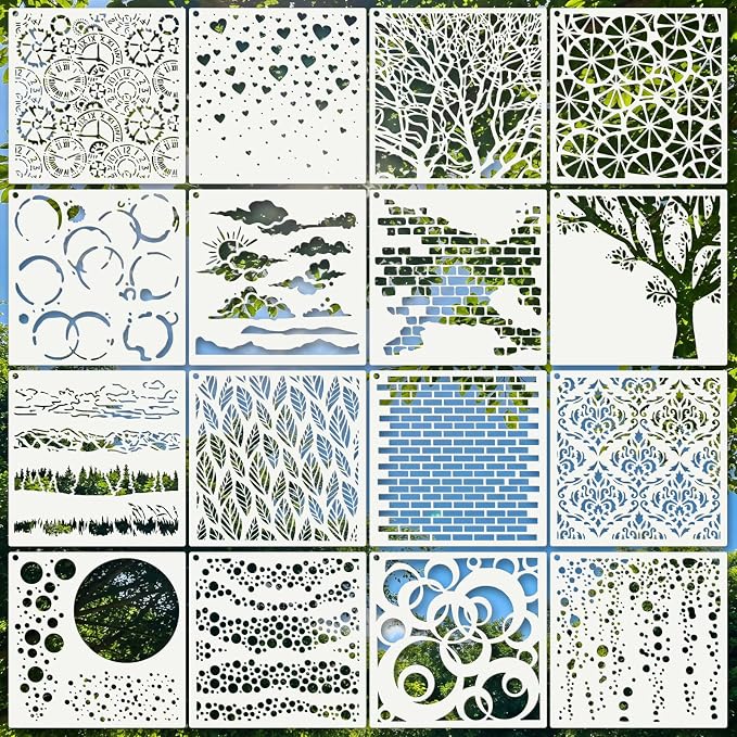 Texture Stencils for Crafts Reusable 16Pcs Stencils | DIY Art Painting Stencil by Unknown