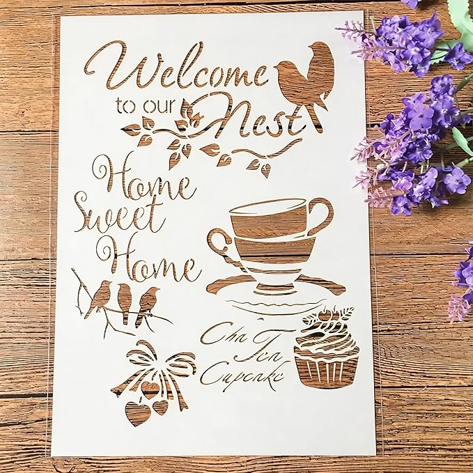 TIAMECH A4 Reusable Birds Coffee Stencil by TIAMECH