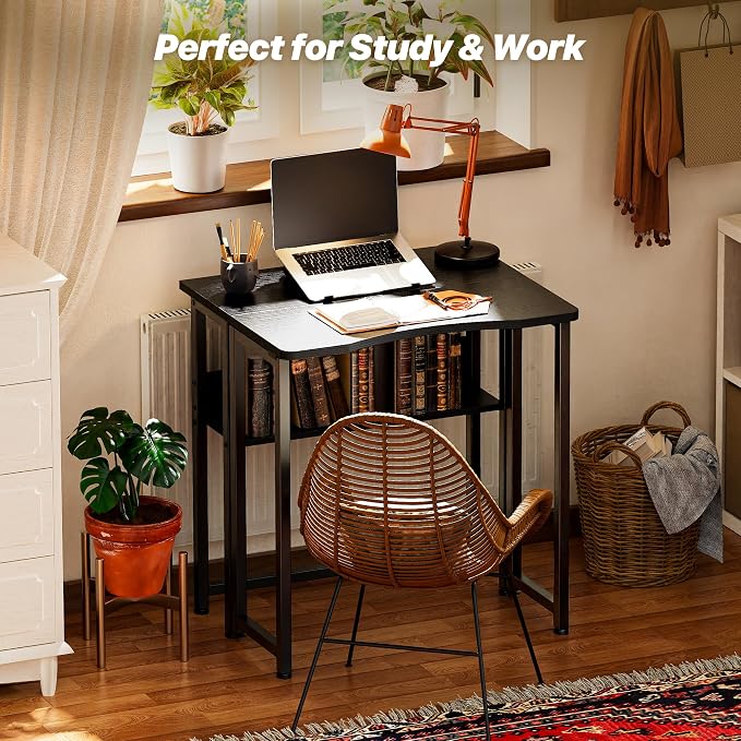 Huuger Folding Desk with Storage Shelf, 23.6 Inch Foldable Computer Table - Image 8