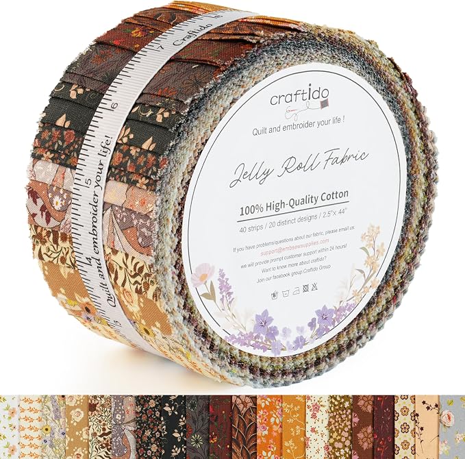 Craftido-20 Options-100% Cotton Jelly Roll Fabric Precut Strips by Craftido