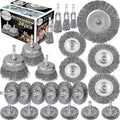 Wire Wheel Cup Brush Set,0.012-Inch Coarse Crimped Carbon Steel,Die Grinder Wire Brush for Drill,1/4In Hex Shank,Wire Drill Brush Set (24 Pack)