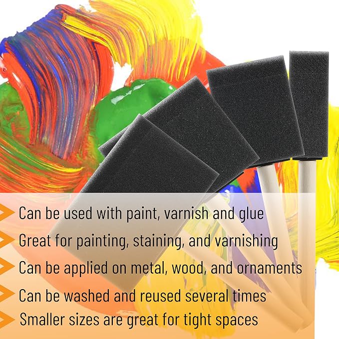 Bates- Foam Paint Brushes, 20 Pack, Wooden Handle | Sponge Brushes - Image 4