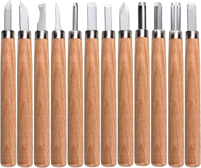12 PCS Wood Carving Tools Set Plastic Storage Case Easy to Use Mini Wood Chisel Beginner Wood Carving Kit for Adults and Kids Carving Kit Gift