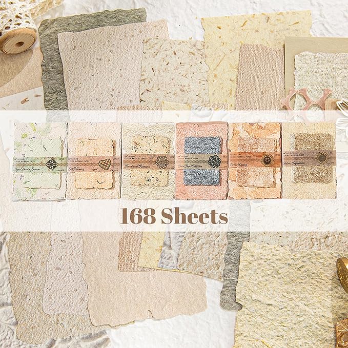 168Pcs Vintage Scrapbook Supplies Kit Textured Rice Paper - Image 6