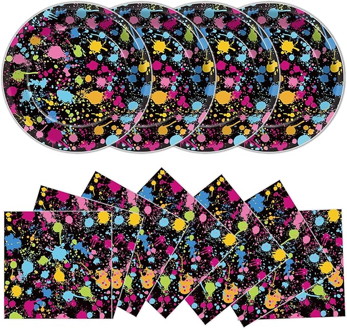 48Pcs Neon Glow in the Dark Paper Dessert Plates and Napkins Neon Party by Qyeahkj