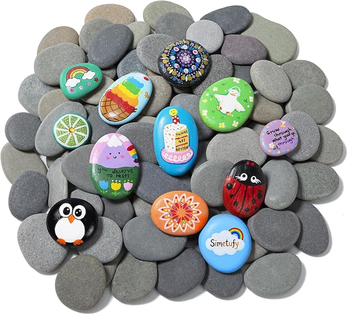 Simetufy 120Pcs Rocks for Painting, Flat & Smooth Stone to Paint, Hand Picked by Simetufy