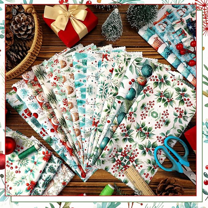 HunnmingRe 20 Pcs 10''x10'' Christmas Woodland Quilting Fabric Square Santa - Image 4