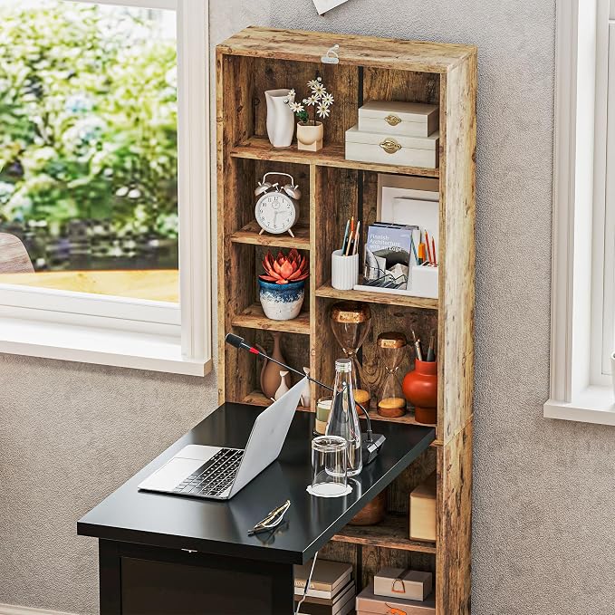 HOMCOM Foldable Convertible Writing Table Computer Desk, Rustic Brown | Wall - Image 9