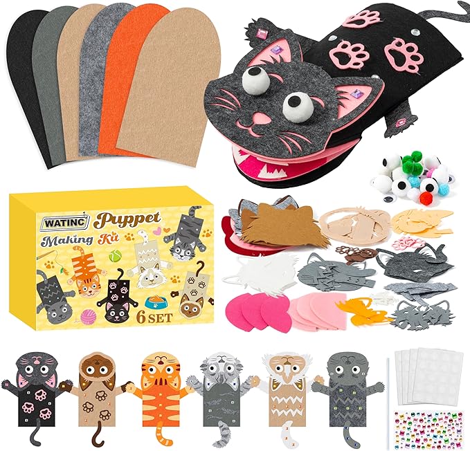 WATINC 6Pcs Hand Puppet Making Kit, Art Craft Felt Sock Puppet Toys, Creative by WATINC