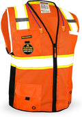 KwikSafety - Charlotte, NC - BIG KAHUNA Safety Vest [11 Pockets] Class 2 ANSI OSHA Reflective Vest Durable High Visibility Vest Construction Safety Vest for Men Industrial Work Gear/Orange 3XL