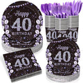 Pickmesh 400 Pcs 40th Birthday Party Supplies Purple Black Happy 40th Birthday by Pickmesh