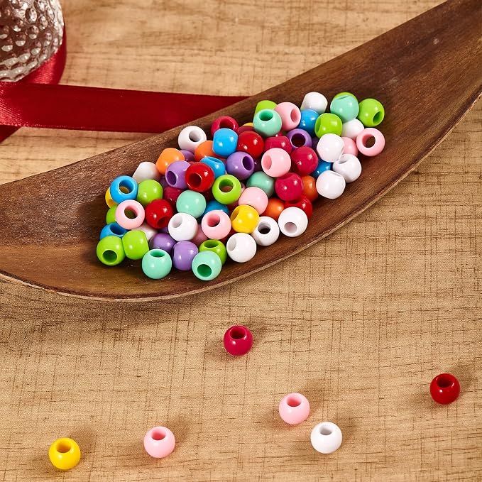 350pcs 10mm Plastics Acrylic Beads Mix 10 Color Large Hole Pony Hair Beads - Image 7