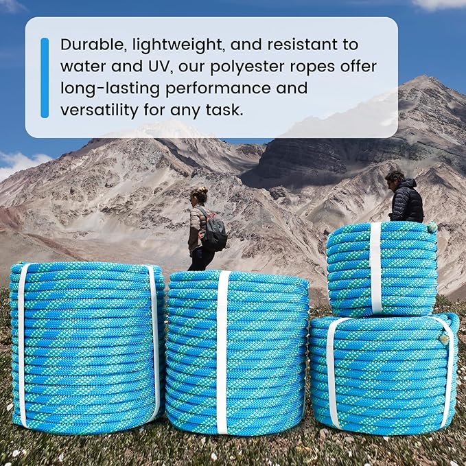 Double Braid Polyester Rope 1/2inch 50ft, 5290lbs Breaking Strength, Blue Arborist Rigging Rope for Various Indoor Outdoor Applications Hiking Camping Swing Sailing