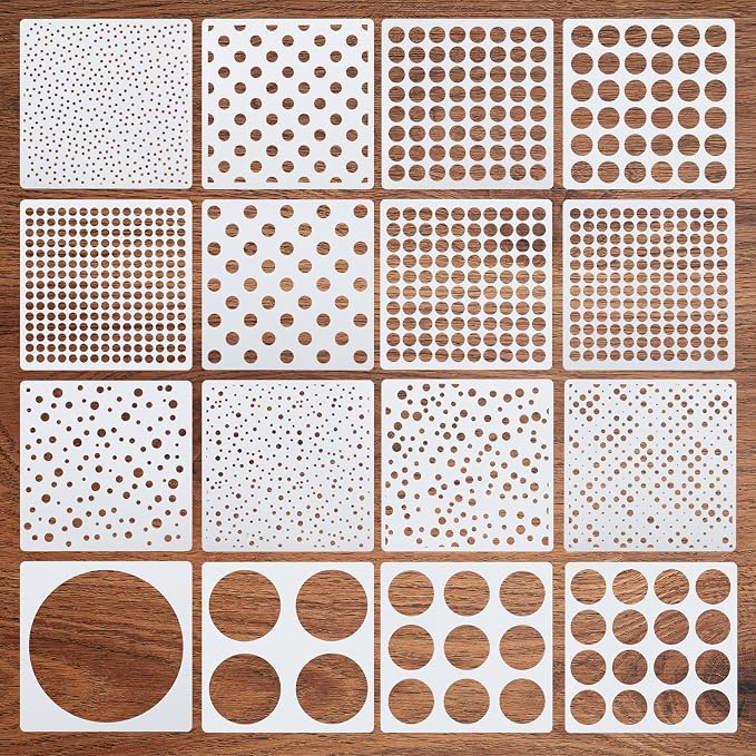 16 Pcs Circle Stencils for Drawing, Round Geometric Stencils Polka Dot Stencils by Prasacco