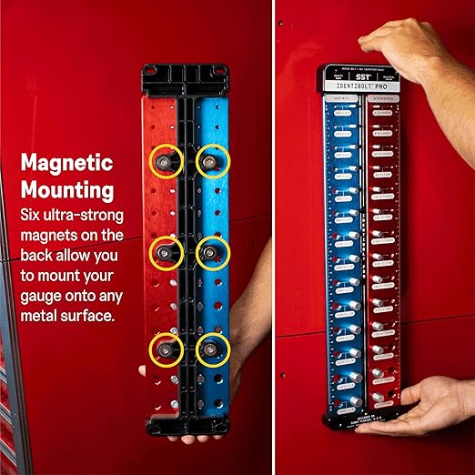 SST - Identibolt PRO - Thread Checker with Magnetic Wall Mount - 28 Nut & Bolt Identifier Gauge - Measures #6 to ½ & 4mm to 14mm - Tight Tolerance & Industrial Grade Precision - Designed in The USA