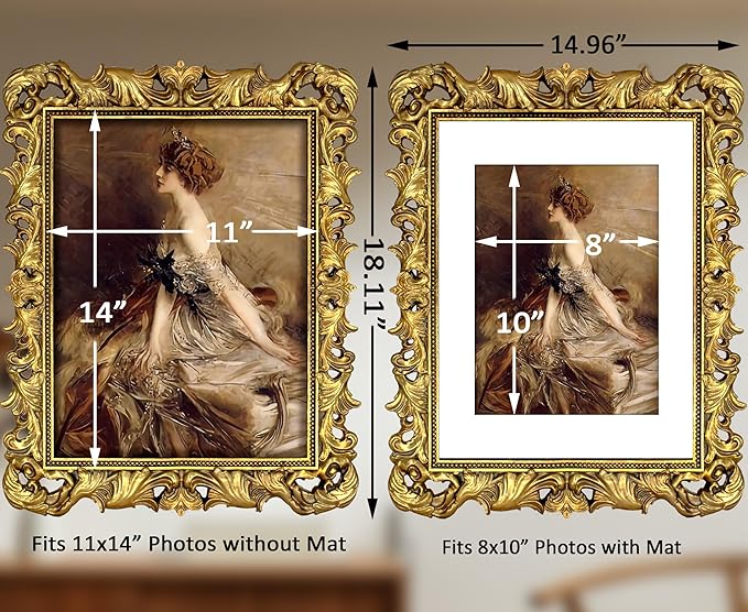 Gold 11x14 Picture Frame Vintage Picture Frames Ornate Baroque | Real Glass - Image 2