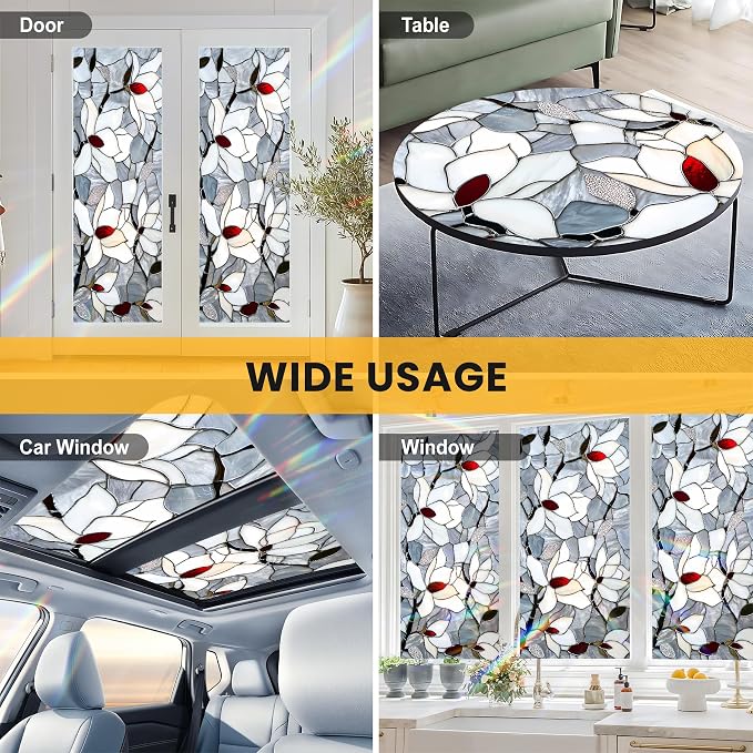 Stained Glass Window Privacy Film: Non-Adhesive Sun and Landscape Mosaic Design - Image 8