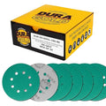 Dura-Gold Premium 180 Grit 5" Green Film Sanding Discs, 8-Hole Pattern, Box of 50 - Dustless Hook & Loop Backing Sandpaper for DA & Random Orbital Sanders, Sand Automotive Paint Woodworking Furniture