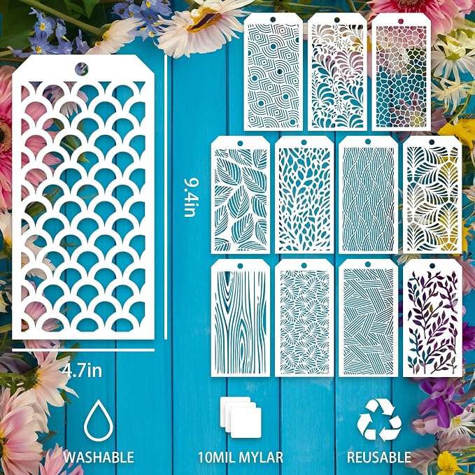 12 Pieces Texture Stencils for Crafts Reusable Brick Stencils Honeycomb - Image 2