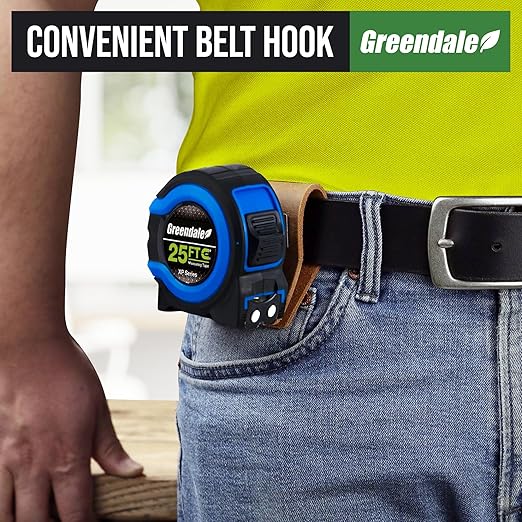 Greendale - 6 Pack - 25 ft Tape Measures - Easy to Read Fractions to 1/8th inch - Magnetic Tip - Thumb and Quick Lock - Autowind - Belt Clip - Blue