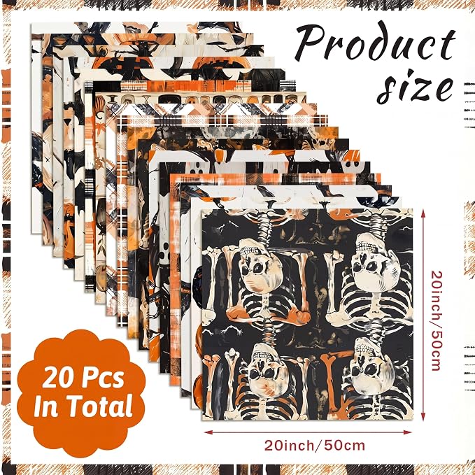 HunnmingRe 20 Pcs 10''x10'' Halloween Quilting Fabric Square Spooky Ghost - Image 2