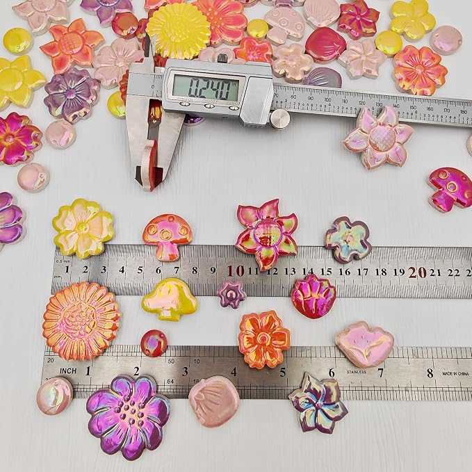 500g/1.1lb Ceramic Mosaic Tiles Mixed Shapes of Flowers, Mushrooms - Image 5