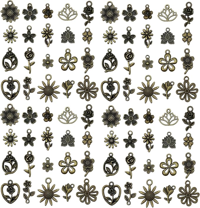 WOCRAFT 60pcs Antique Bronze Flowers Bracelet Charms by WOCRAFT
