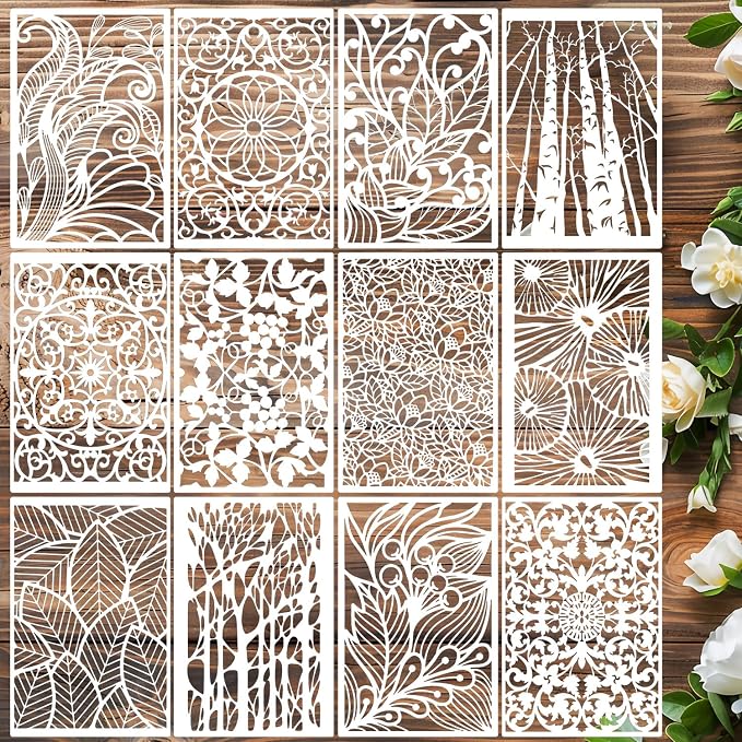 Stencils for Crafts Reusable Texture Stencils Floral Stencil Leaf Tree by SUNVERSE