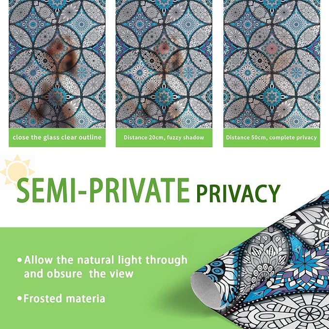 JiffDiff Blue Window Privacy Film Decorative Window Tint Film Stained Glass - Image 9