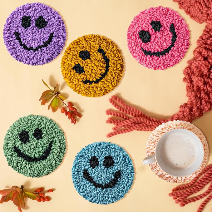 FoszaSzept Smile Punch Needle Coaster Kit, Easy DIY Mug Tufted Making Set - Image 4