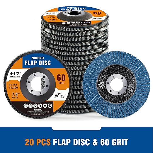 20 Pack Zirconia Flap Discs 4 1/2 for Angle Grinder 60 Grit 7/8” Arbor Flapper Wheel for Rust Removal, Sanding and Finishing, T29