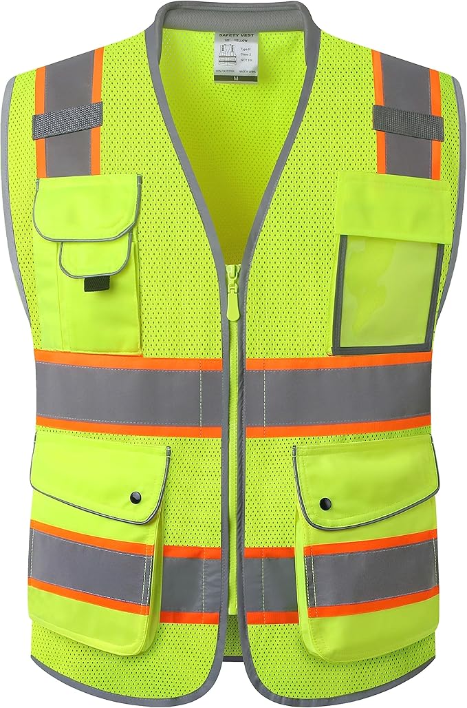 JKSafety 9 Pockets Hi-Vis Safety Vest Breathable Mesh Fabric Cushioned Collar Work Utility PPE Lightweight Industrial Work Gear ANSI/ISEA compliant (101-Yellow 3XL)